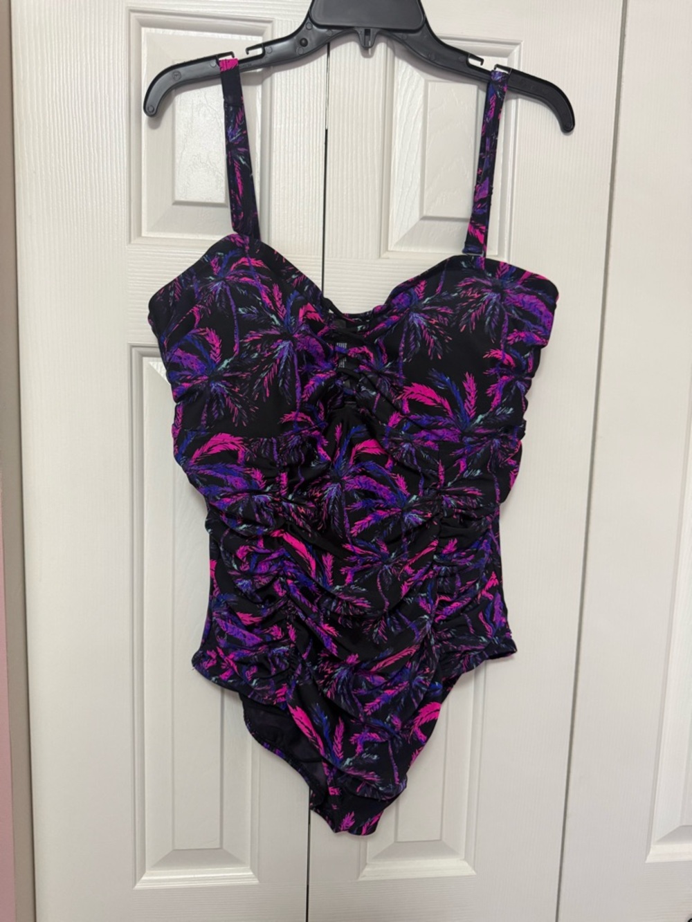 torrid Black One-Piece Swimsuit with Pink & Purple Leaf Accents